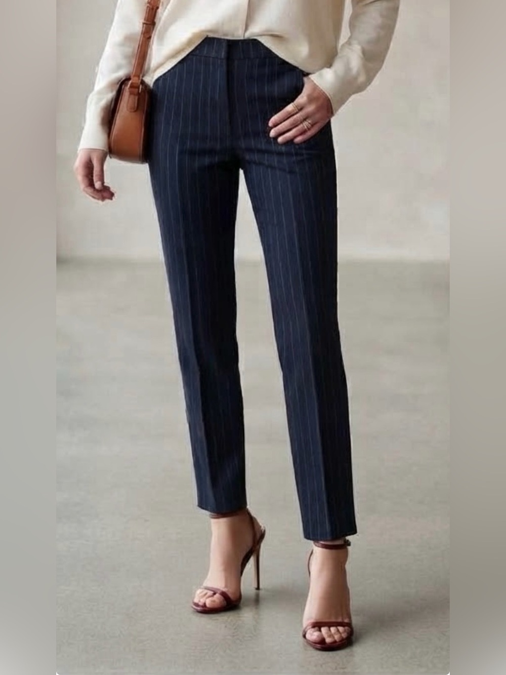 MANGO Basic Pinstripe Ankle Pants in Blue Size Medium